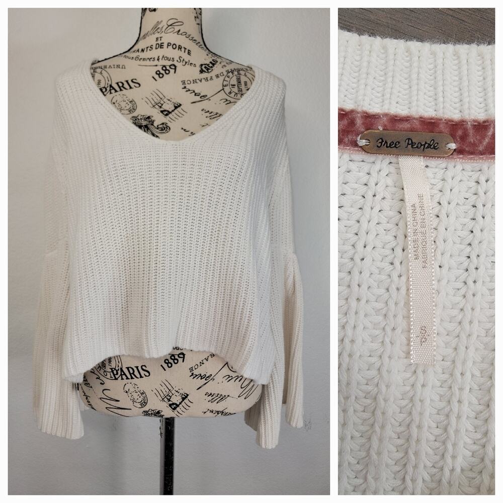 Free People Womens Sz Small Damsel Bell Sleeve Knit Sweater White Boho OB710275